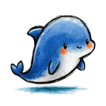 Cute blue dolphin doodle illustration