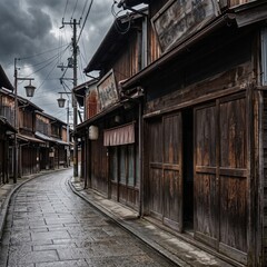 Fototapeta premium Shopping Street Shutters Closed Before Typhoon, Japan