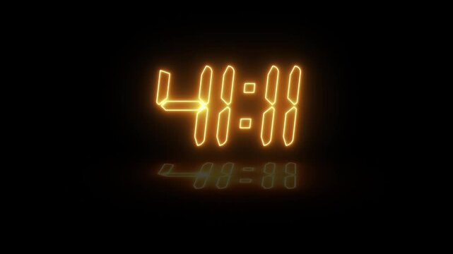 Digital Clock Numbers Glowing Orange on Black Background with Subtle Reflection
