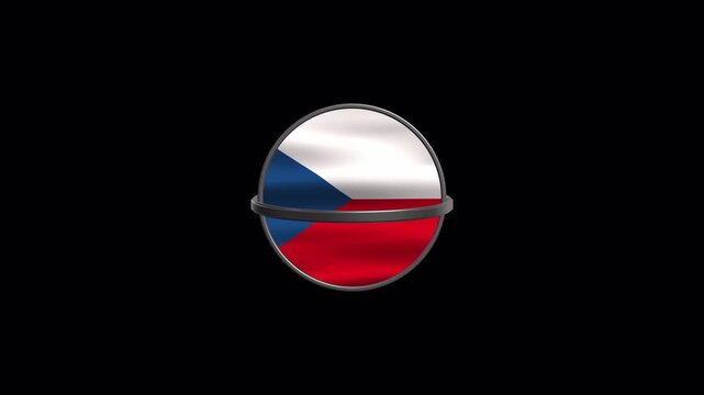 Waving Czech Republic flag round metallic frame on transparent background