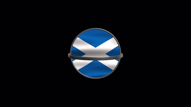 Waving Scotland flag in round metallic frame on transparent background