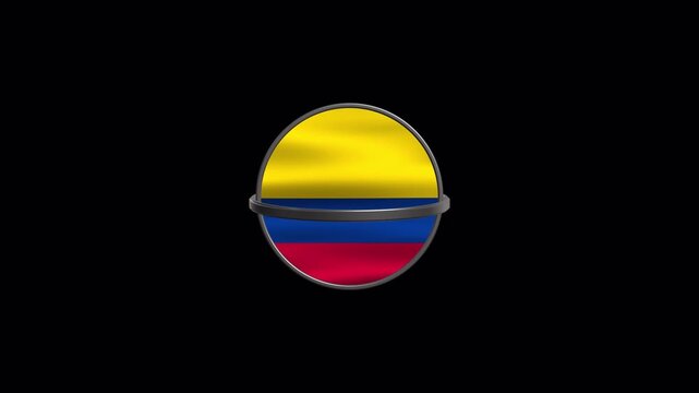 Waving Colombia flag in round metallic frame on transparent background