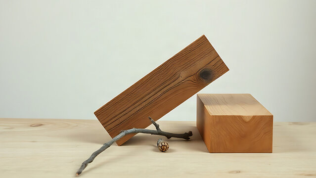 Wooden mortise-and-tenon beam joint with small wood block and dry branch.