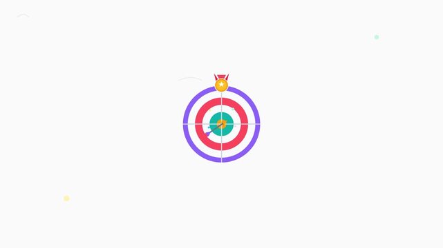 Professional Dartboard Hit By Arrow Bullseye With Celebration Gold Medal And Ribbons For Business Target And KPI Success Concept