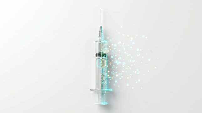 Futuristic Digital Syringe Dispensing Glowing Particles for Medical Innovation