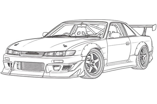 drift coupe, coupe, car, vehicle, automotive, drift, racing, technical, line art, vector, blueprint, line drawing, sports car, performance, motorsport, automotive design, vehicle design, engineering, 