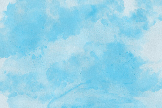 Watercolor illustration art abstract soft blue color texture background, clouds and sky pattern. Watercolor stain with hand paint, cloudy pattern on watercolor paper for wallpaper banner and design