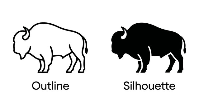 Bison Icon Set: A collection of two bison icons, one outlined and one silhouetted, representing this powerful mammal.