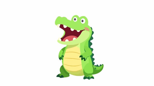 Cute Watercolor Cartoon Crocodile Standing and Laughing on White Background