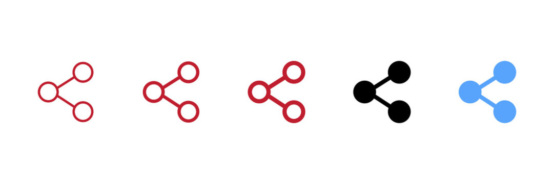Share icon set with network connection nodes in multiple colors isolated on transparent background