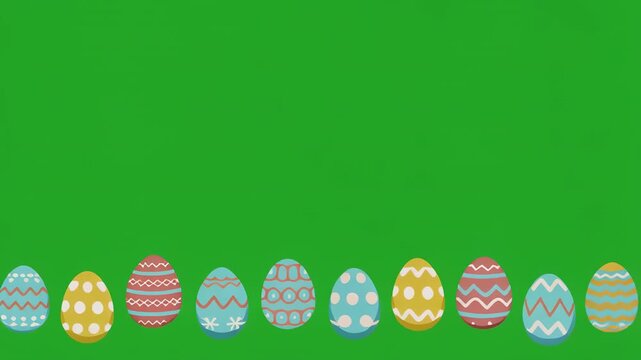 Easter Eggs Moving Across Green Screen Background with Copy Space for Text Overlay