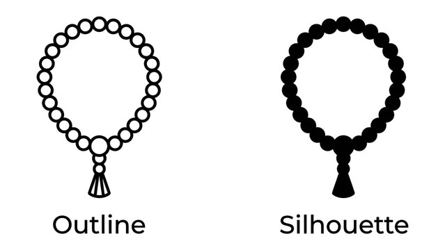 Rosary Outline and Silhouette: Two representations of a rosary, one an outline and the other a solid silhouette, showcase the design of prayer beads.
