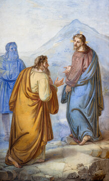 Bergamo - The Christ and apostle Andrew in the church Chiesa di Sant Andrea by Giovanni Battista Epis (1868 ).