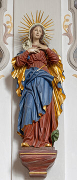 Bad Reichenhall -  The carved polychrome statue of Virgin Mary in the church St. Johannes Spitalkirche by Anton St&ouml;ckl from end of 19. cent.