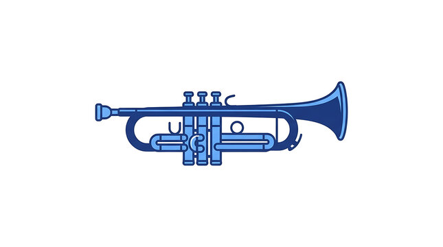 Minimalist blue trumpet icon isolated on white background for musical instrument design projects
