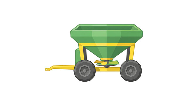 Green agricultural fertilizer spreader trailer icon for farming equipment