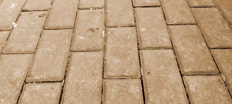 Sepia-brown brick paving texture with a running bond pattern.