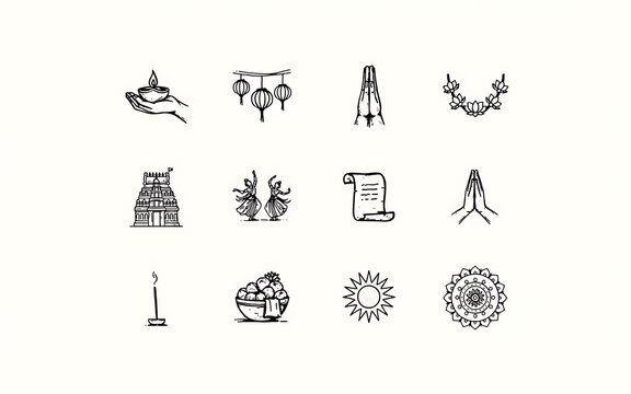 Collection of ancient archaeological finds and artifacts sketched in black ink