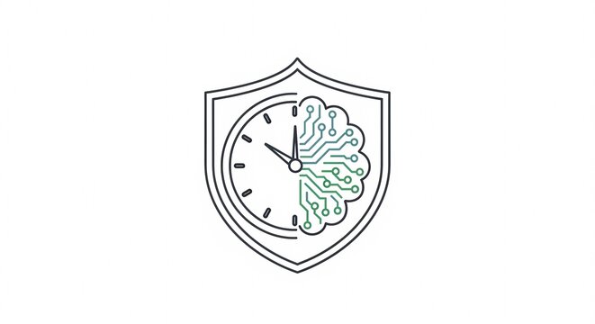 Digital Clock Brain Shield Security Concept.