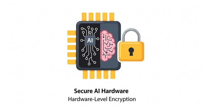 Secure AI Hardware with Encryption and Brain Icon.