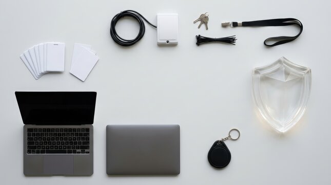 Access control system objects arranged on white surface