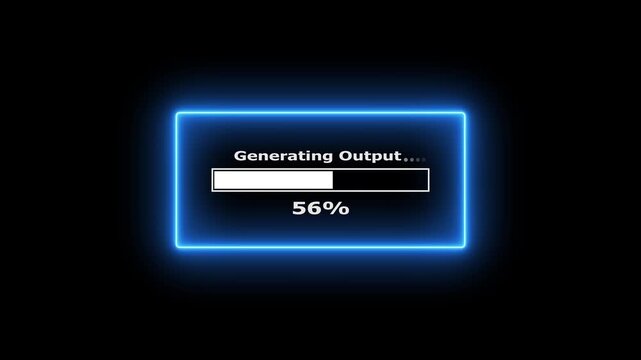 Progress bar animating indicating output generation on black background.