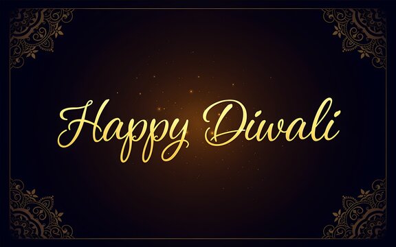 Elegant happy diwali greeting with golden calligraphy on a dark textured background