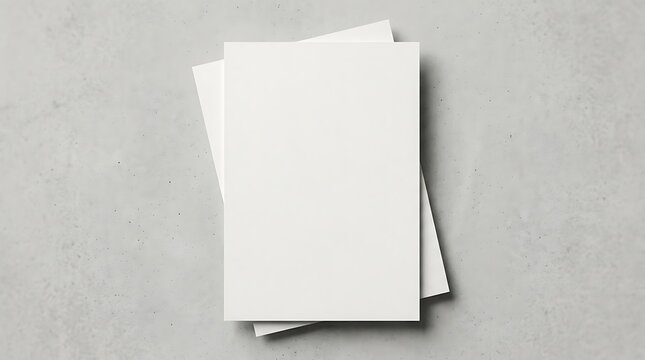 Stack of blank white paper flyers mockup on a grey textured concrete surface for professional business design display