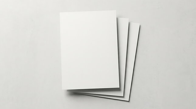 Three blank white paper sheets stacked on a clean textured surface for professional business branding mockup design
