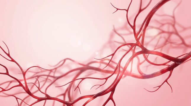 Crimson blood vessel branches on light biomedical background
