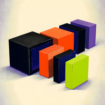 One uniform input row emerging from a black-box form as visibly unequal output shapes for editorial, news, economics, technology, culture and social-commentary campaign