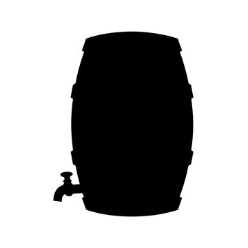 Vintage wooden barrel silhouette, rustic wine cask with tap, traditional beer keg vector icon for brewery branding
