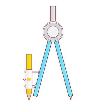 Drafting Compass with yellow colored pencil illustration