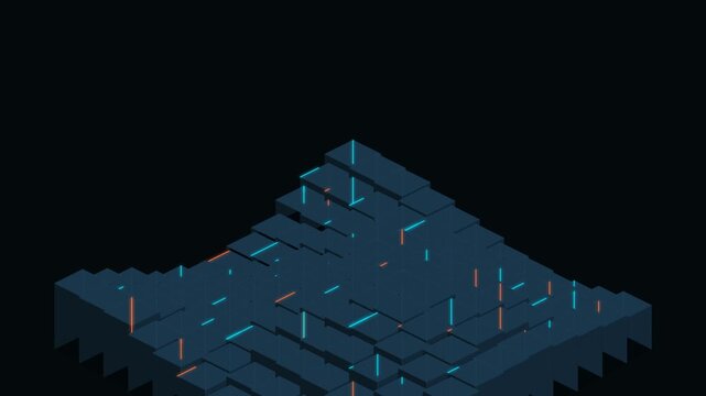 Isometric digital data mountain abstract tech background animation