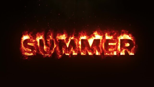 Burning SUMMER Text Animation. SUMMER Text in Flames with Realistic Fire Burning Effect. Fiery SUMMER Typography Animation. Hot SUMMER Text Animation with Glowing Fire Effect