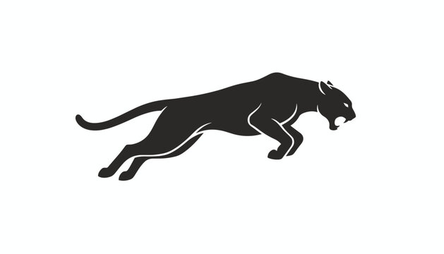 Powerful black silhouette of a leaping panther or cougar attacking with mouth open in a wild animal logo style.