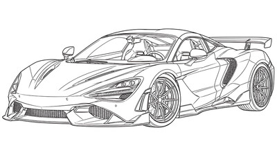 Fototapeta premium supercar, car, vehicle, automotive, technical, line art, vector, blueprint, line drawing, sports car, luxury car, exotic car, performance, racing, motorsport, automobile, transportation, automotive de