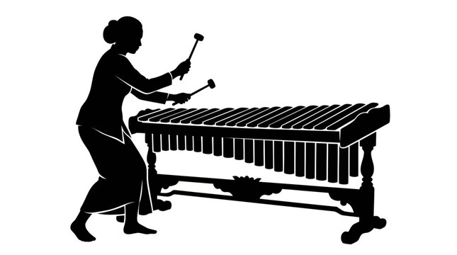 Musician playing marimba silhouette.