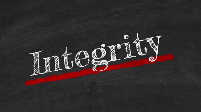 The Word Integrity Handwritten in White Chalk with Bold Red Underline on Black Chalkboard Background Symbolizing Business Ethics, Moral Principles, Personal Values, Honesty, Trustworthiness