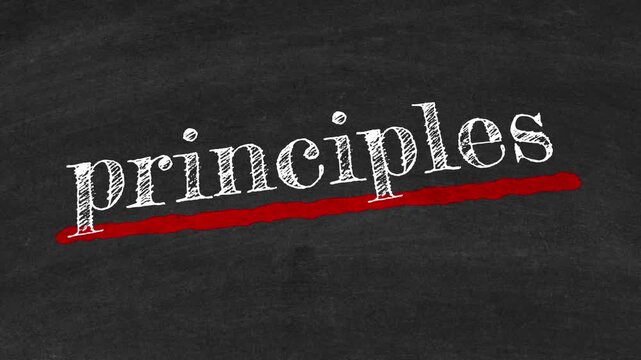 The Word Principles Handwritten in White Chalk with Bold Red Underline on Black Chalkboard Background Symbolizing Core Values, Corporate Ethics, Moral Standards, Fundamental Beliefs, Guidance