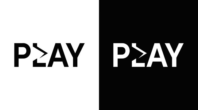 PLAY logo design vector featuring a dynamic play button and active movement concept, suitable for entertainment, games, media, video, and digital interaction.