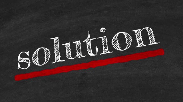 The Word Solution Handwritten in White Chalk with Bold Red Underline on Black Chalkboard Background Symbolizing Problem Solving, Business Strategy, Innovation, Technical Support, Success Execution, an