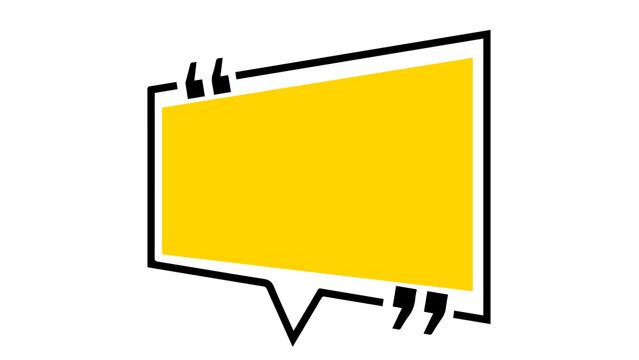 Yellow rectangular speech bubble with quote marks symbol rectangle quotation dialogue communication isolated business corporate template annotation citation reference marketing