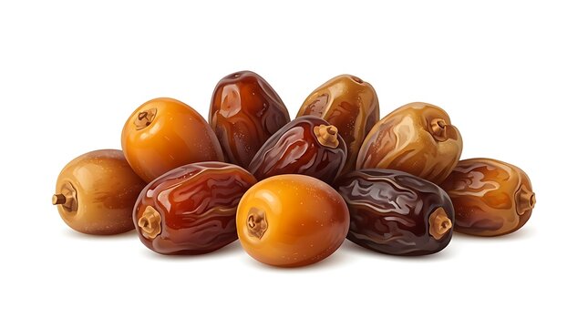 Pile of assorted fresh and dried date fruits isolated on white