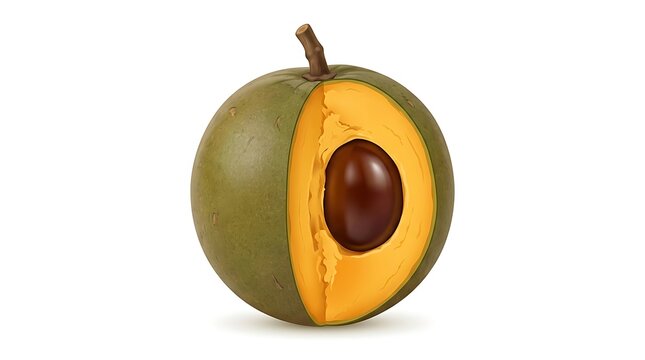 Whole and sliced lucuma fruit isolated on white background