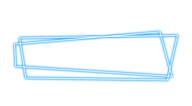 Cyan Blue Glowing Neon Asymmetric Double Parallelogram Slanted Banner Frame Graphic Element Isolated on Transparent Background