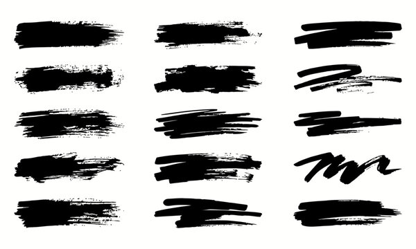 Set of black grunge brush strokes