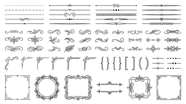Decorative Dividers Ornaments Borders Calligraphic Elements Set