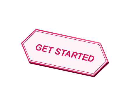 Neon pink get started button isolated on a black background