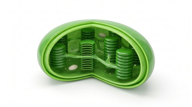 Chloroplast structure cutaway 3D illustration white background